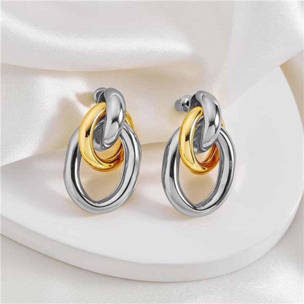 Two-Tone Geometric Link Earrings | Chunky Minimalist Gold & Silver Dangles